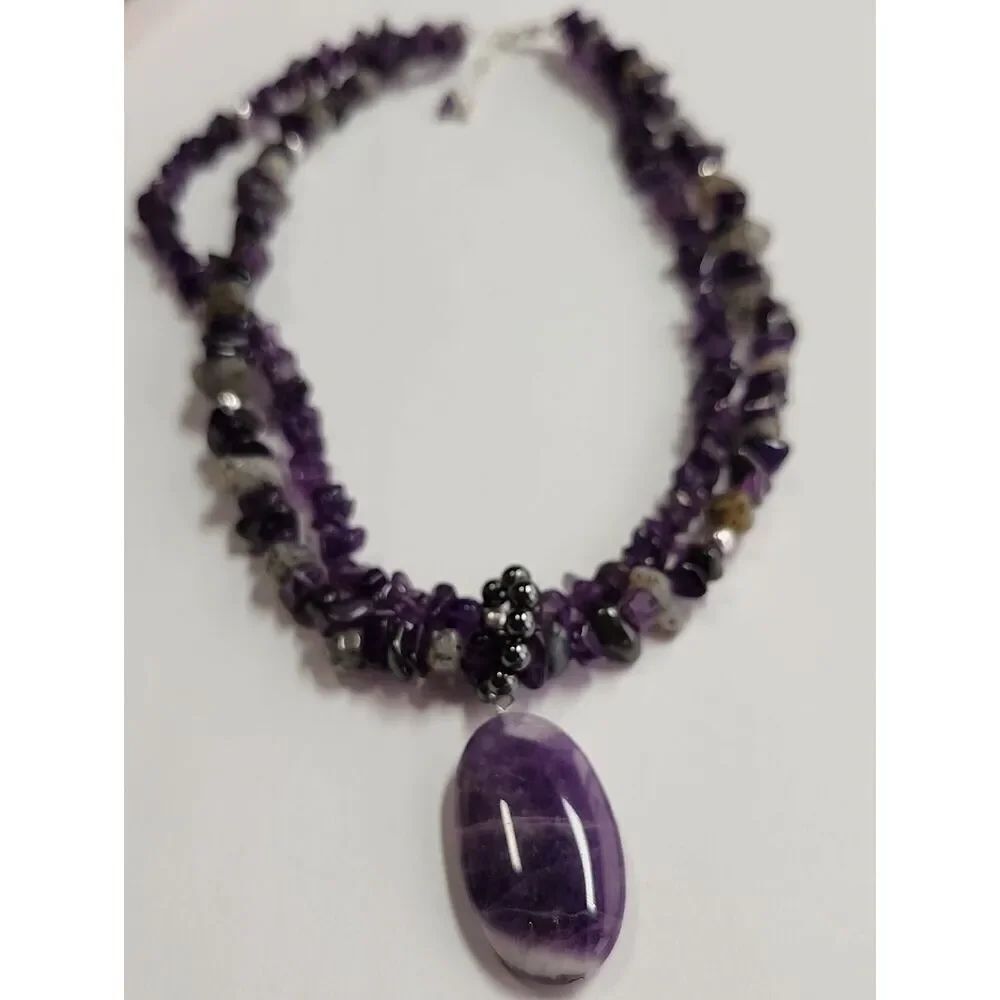 Amethyst Purple Beaded Pendant Necklace With Sterling Silver Accents